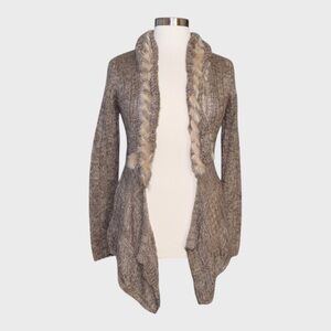 BKE Open Front Cardigan with Real Rabbit Fur Trim